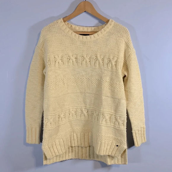 American eagle size medium cream chunky knit fishermans sweater crewneck wool - Picture 1 of 11